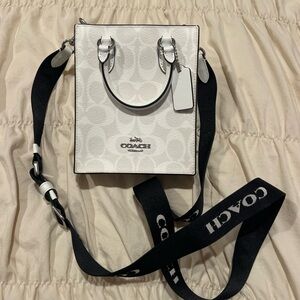 Coach North South Mini Tote in glacier white signature canvas and smooth leather